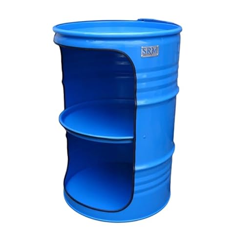 Fassmöbel Fass Design Regal Ölfass Möbel 210 Liter Volumen Farbe Blau RAL 5015 / Beleuchtung mit 2 Lampenfassungen von Srm - Design