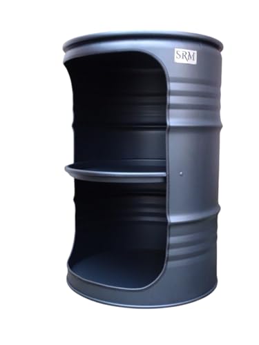 Fassmöbel Fass Design Regal Ölfass Möbel 210 Liter Volumen Farbe Schwarz Matt/Beleuchtung mit 2 Lampenfassungen von Srm - Design