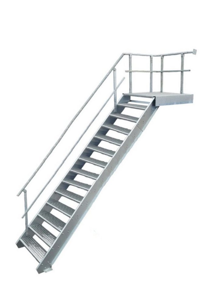 SRM Design Außentreppe 13 Stufen + Podesttreppe Geländer links breite 100cm höhe 210-280cm von Srm Design