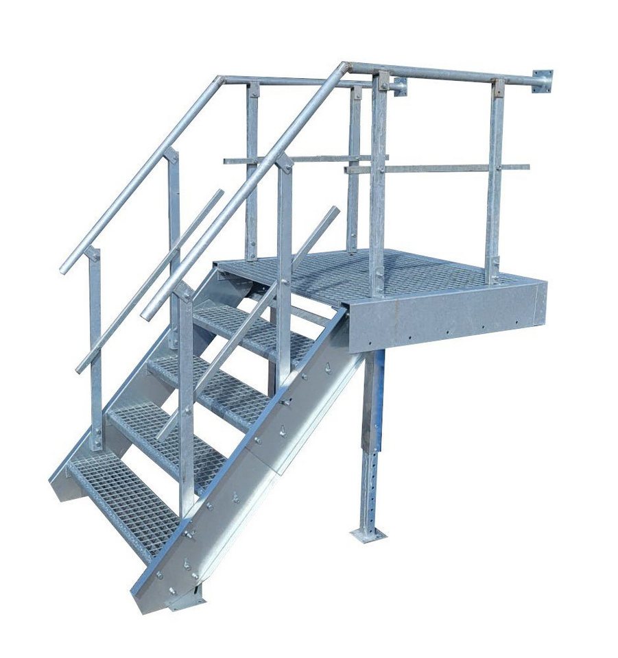 SRM Design Außentreppe 4 Stufen + Podesttreppe beids. Geländer breite 100cm höhe 70-105cm von Srm Design