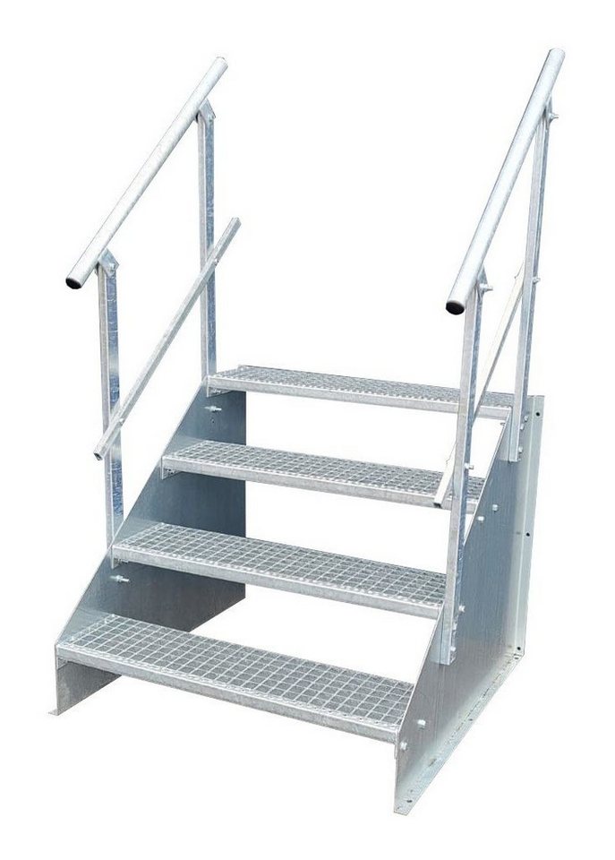 SRM Design Außentreppe 4 Stufen Standtreppe Breite 150cm Höhe 63cm verzinkt beids. Geländer von Srm Design