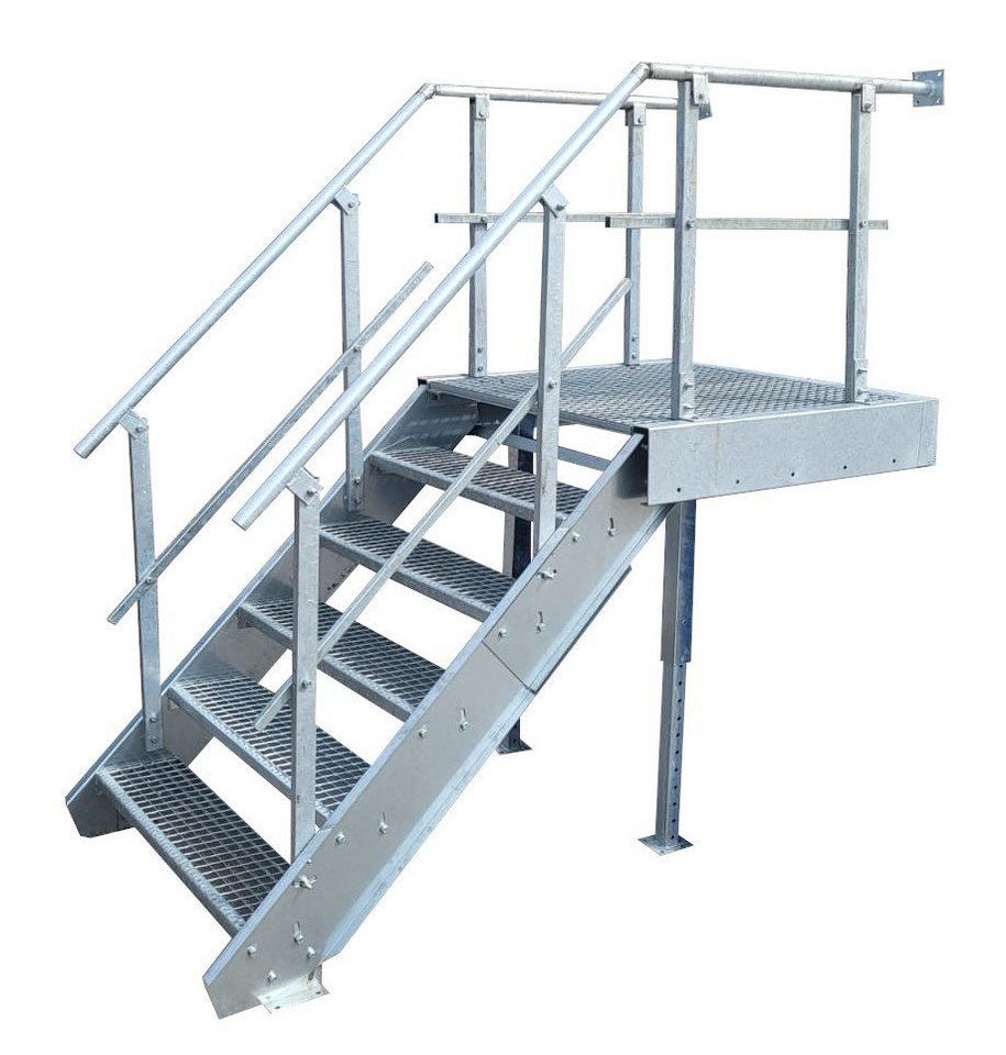 SRM Design Außentreppe 5 Stufen + Podesttreppe beids. Geländer breite 100cm höhe 90-120cm von Srm Design