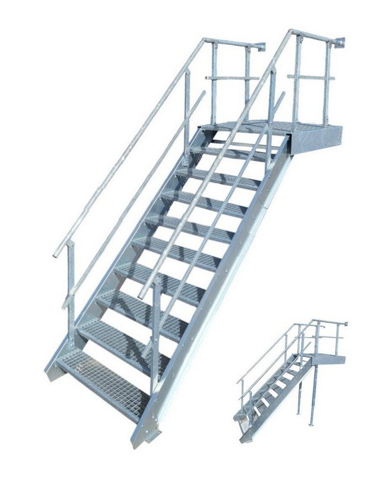 SRM Design Außentreppe 9 Stufen + Podesttreppe beids. Geländer breite 100cm höhe 150-200cm von Srm Design