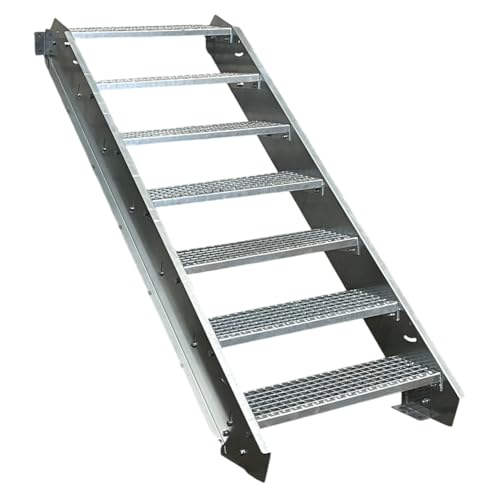 Srm-Design 7 Stufen Stahltreppe, Breite 100 cm, Geschosshöhe 100-140 cm, Robuste Außentreppe, Stabile Industrietreppe für den Außenbereich, Inklusive Zubehör von Srm-Design