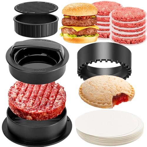 Burgerpresse, Hamburgerpresse, 4-in-1 Burgerpresse Patty-Maker Slider, Gefüllte Burger Sandwichschneider, mit 100 Blatt Burger Papier, Perfekte Burger Grillzubehör von Srup