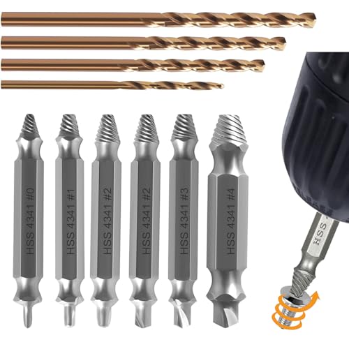 Srvauyea 6 Stück Schraubenausdreher Set, Linksausdreher Set, Schrauben Ausdrehwerkzeug, Schraube Extraktor Set mit 4 Spiralbohrer für Bohren Entfernen Beschädigter Schrauben von Srvauyea