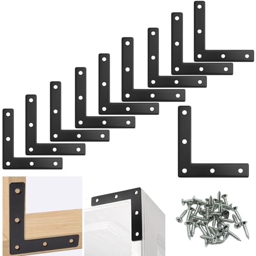Flachwinkel Winkelverbinder L Form, 10 Stück 90 Grad Winkel Klammern L-Förmige Eckwinkel mit Schrauben Metallwinkel 80x80mm Flache Möbelwinkel Flachverbinder für Schrank Tisch Stuhl, Schwarz von Srwoyze