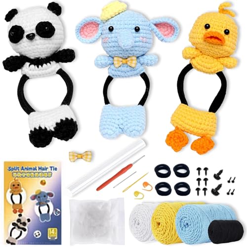 Häckel Kit für Anfänger, 3 Pcs Tiere Häkelset für Anfänger Kinder DIY Geflochtene Haarschnur Crochet Set mit Garn Anleitung Häkelnadel-Set Häkeltiere Häkel set für Beginners Erwachsene, 1 Stück von Srwoyze