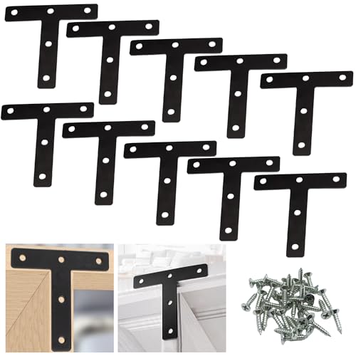 T Form Winkel Klammern, 10 Stück Metall Winkelverbinder Flachverbinder T Förmig Flache Ecke Brackets mit Schrauben Lochplatte Flachverbinder Holzverbinder für Schrank Tisch Stuhl Stühle, Schwarz von Srwoyze