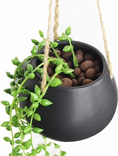 Ssamall Dekorativer Mini-Übertopf aus Keramik, zum Aufhängen, Blumentopf, Wasserpflanzgefäß, Pflanzenvase (schwarz) von Ssamall