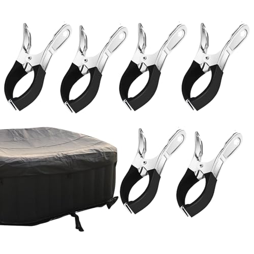 Ssdkpe Befestigungsclips für Schwimmbadabdeckungen, starker Halt, winddichtes Design, Edelstahl-Poolabdeckungs-Klammern mit Schutz, robuste Kleiderklemmen für Sonnenliegen, Poolabdeckungen, 6 Stück von Ssdkpe