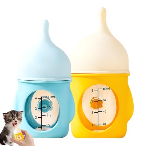 2pcs Kätzchen-Fütterungsflasche, 80 ml und 20 ml Anti-Koch-Kätzchenflasche mit weichen Silikonnippeln für Neugeborene Kätzchen Welpen kleine Tiere von Ssguopte