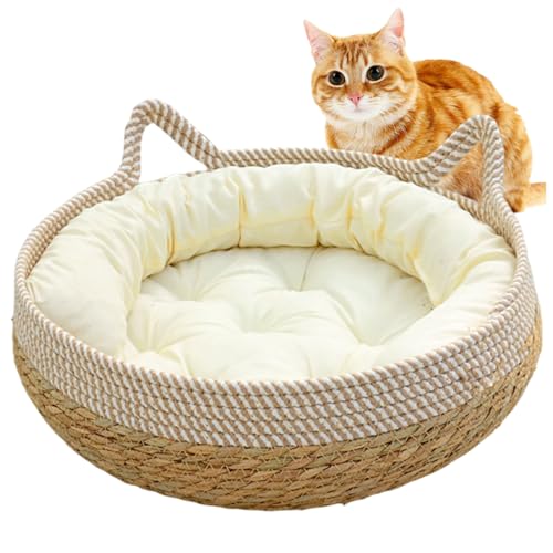 Ssguopte Katzenbett, 40, 6 x 15, 2 cm, geflochtener Kätzchenkorb mit weichem Kissen (Kratzfest) von Ssguopte