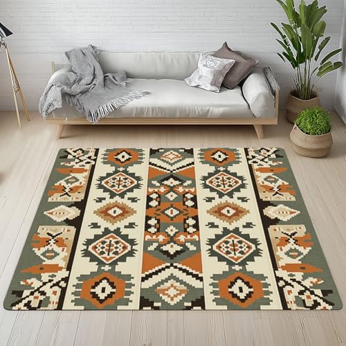 Sshjfeu Aztec Navajo Teppich Schlafzimmer 200 X 200 cm Kurzflor, Southwestern Teppich Antirutsch Waschbar, Traditioneller Vintage Teppiche Weich Wohnzimmer, Kinderzimmer, Esszimmer von Sshjfeu