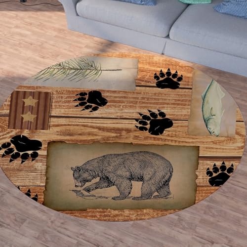 Sshjfeu Bär Tierwelt Teppich Schlafzimmer, Rustikaler Retro Teppich Rund 100cm, Planke Rural Teppiche Waschbar In Waschmaschine, Kurzflor, rutschfest, Runder Teppiche Sshjfeu Bär Tierwelt Teppich Schlafzimmer, Rustikaler Retro Teppich Rund 100cm, Planke Rural Teppiche Waschbar In Waschmaschine, Kurzflor, rutschfest, Runder Teppiche von Sshjfeu
