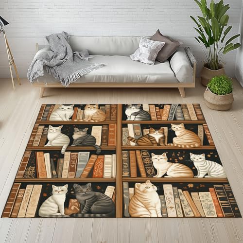 Sshjfeu Bibliothek Bücherregal Teppich Schlafzimmer 160x230 cm, Jahrgang Bücher Teppich Antirutsch Waschbar Kurzflor, Niedliche Katze Teppiche Weich Wohnzimmer, Kinderzimmer, Kinderteppich Sshjfeu Bibliothek Bücherregal Teppich Schlafzimmer 160x230 cm, Jahrgang Bücher Teppich Antirutsch Waschbar Kurzflor, Niedliche Katze Teppiche Weich Wohnzimmer, Kinderzimmer, Kinderteppich von Sshjfeu