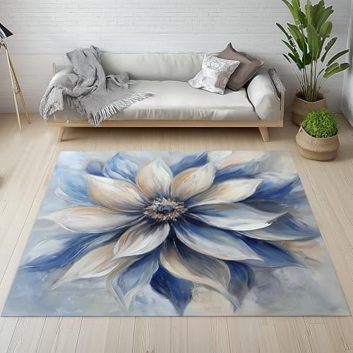 Sshjfeu Blumen Floral Fussmatte Innen Outdoor Teppich, Ölgemälde Pinselstriche Teppiche Kurzflor Waschbar rutschfest 80x150, Abstrakt Blüten Fussmatte Aussen Schmutzfangmatte, Kleiner Teppich von Sshjfeu