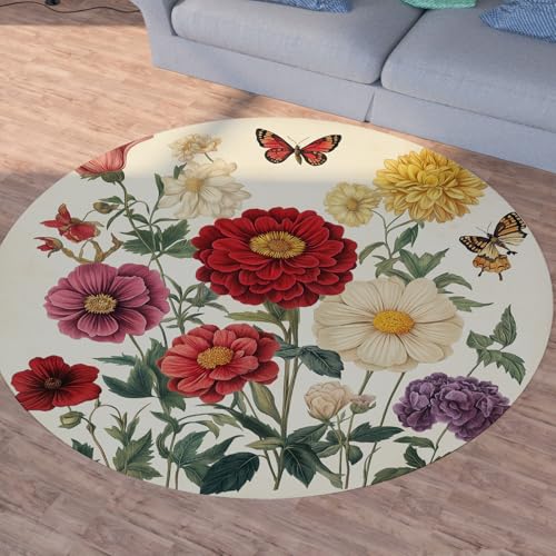 Sshjfeu Blumen Schmetterling Teppich Rund 120cm, Floral Frühling Teppiche rutschfest Runder Kurzflor Waschbar, Garten Natur Rund Teppiche Weich, Runder Teppich for Wohnzimmer Schlafzimmer Sshjfeu Blumen Schmetterling Teppich Rund 120cm, Floral Frühling Teppiche rutschfest Runder Kurzflor Waschbar, Garten Natur Rund Teppiche Weich, Runder Teppich for Wohnzimmer Schlafzimmer von Sshjfeu