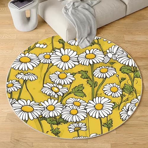 Sshjfeu Blumen Teppich Rund 160cm, Gänseblümchen Floral Teppiche rutschfest Runder Kurzflor Waschbar, Natur Pflanzen Rund Teppiche Weich, Runder Teppich for Wohnzimmer Schlafzimmer Sshjfeu Blumen Teppich Rund 160cm, Gänseblümchen Floral Teppiche rutschfest Runder Kurzflor Waschbar, Natur Pflanzen Rund Teppiche Weich, Runder Teppich for Wohnzimmer Schlafzimmer von Sshjfeu