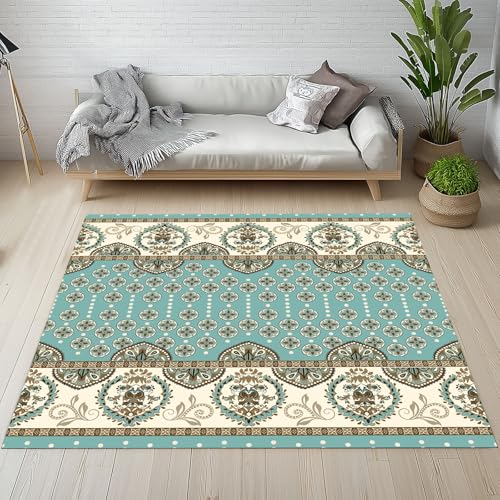 Sshjfeu Boho Exotische Fussmatte Innen Outdoor Teppich, Paisley Muster Teppiche Kurzflor Waschbar rutschfest 80x150, Böhmische Ethnische Fussmatte Aussen Schmutzfangmatte, Kleiner Teppich von Sshjfeu