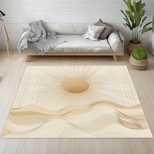 Sshjfeu Boho Sonne Fussmatte Innen Outdoor Teppich, Minimalistisch Linien Teppiche Kurzflor Waschbar rutschfest 80x150, Böhmische Einfache Fussmatte Aussen Schmutzfangmatte, Kleiner Teppich von Sshjfeu