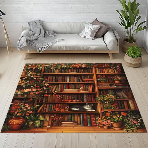 Sshjfeu Bücher Blumenmuster Fussmatte Innen Outdoor Teppich, Bibliothek Bücherregal Teppiche Kurzflor Waschbar rutschfest 80x150, Floral Pflanzen Fussmatte Aussen Schmutzfangmatte, Kleiner Teppich Sshjfeu Bücher Blumenmuster Fussmatte Innen Outdoor Teppich, Bibliothek Bücherregal Teppiche Kurzflor Waschbar rutschfest 80x150, Floral Pflanzen Fussmatte Aussen Schmutzfangmatte, Kleiner Teppich von Sshjfeu