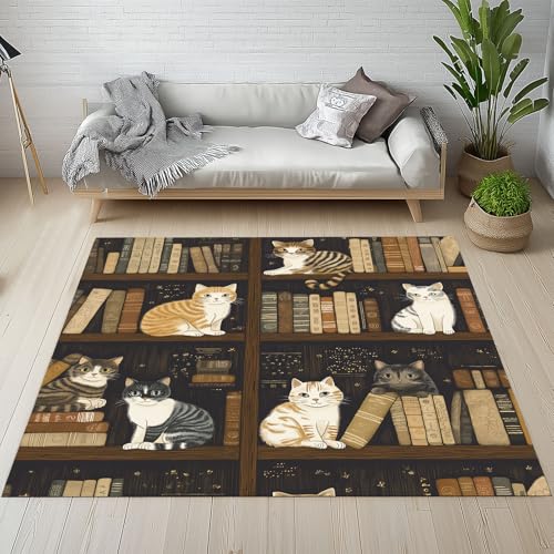 Sshjfeu Bücherregal Bücher Teppich Waschbar Antirutsch Kurzflor, Niedliche Katze Teppich Wohnzimmer 120x180 cm Weich, Jahrgang Bibliothek Teppiche Schlafzimmer, Kinderzimmer, Kinderteppich Sshjfeu Bücherregal Bücher Teppich Waschbar Antirutsch Kurzflor, Niedliche Katze Teppich Wohnzimmer 120x180 cm Weich, Jahrgang Bibliothek Teppiche Schlafzimmer, Kinderzimmer, Kinderteppich von Sshjfeu