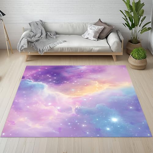 Sshjfeu Bunt Universum Fussmatte Innen Outdoor Teppich, Ombre Nebel Sterne Teppiche Kurzflor Waschbar rutschfest 80x150, Galaxis Sternenhimmel Fussmatte Aussen Schmutzfangmatte, Kleiner Teppich von Sshjfeu