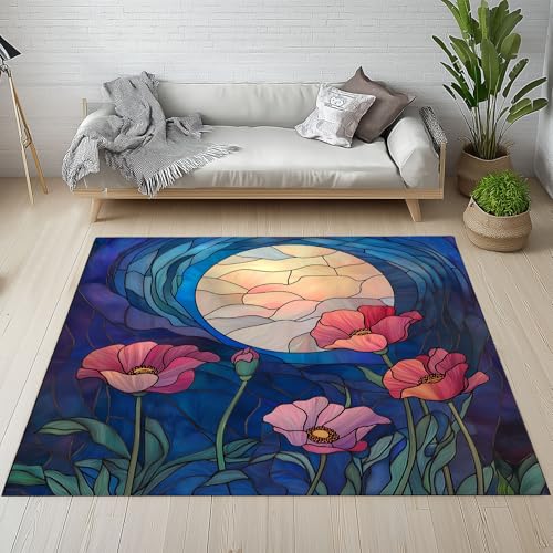 Sshjfeu Buntglasmalerei Teppich Waschbar Antirutsch Kurzflor, Blumen Floral Teppich Wohnzimmer 120x180 cm Weich, Kunst Dekorieren Teppiche Schlafzimmer, Kinderzimmer, Kinderteppich Sshjfeu Buntglasmalerei Teppich Waschbar Antirutsch Kurzflor, Blumen Floral Teppich Wohnzimmer 120x180 cm Weich, Kunst Dekorieren Teppiche Schlafzimmer, Kinderzimmer, Kinderteppich von Sshjfeu
