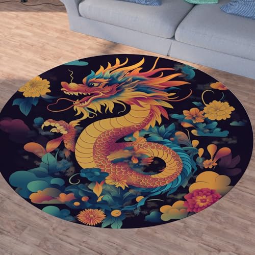 Sshjfeu Chinesischer Drache Runder Teppiche, Waschbarer Teppich Rund 80cm, Retro Traditioneller Teppich Klein, Kurzflor, rutschfest, Jahrgang Blumen Teppiche Schlafzimmer Wohnzimmer, Kinderzimmer Sshjfeu Chinesischer Drache Runder Teppiche, Waschbarer Teppich Rund 80cm, Retro Traditioneller Teppich Klein, Kurzflor, rutschfest, Jahrgang Blumen Teppiche Schlafzimmer Wohnzimmer, Kinderzimmer von Sshjfeu
