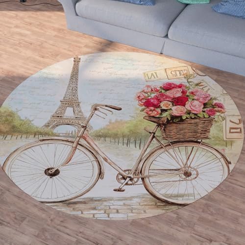 Sshjfeu Eiffelturm Paris Runder Teppiche, Waschbarer Teppich Rund 80cm, Fahrrad Blumen Teppich Klein, Kurzflor, rutschfest, Romantisch Teppiche Schlafzimmer Wohnzimmer, Kinderzimmer Sshjfeu Eiffelturm Paris Runder Teppiche, Waschbarer Teppich Rund 80cm, Fahrrad Blumen Teppich Klein, Kurzflor, rutschfest, Romantisch Teppiche Schlafzimmer Wohnzimmer, Kinderzimmer von Sshjfeu
