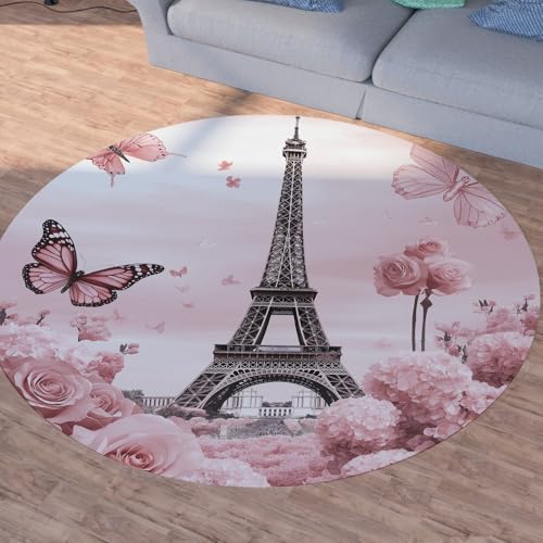 Sshjfeu Eiffelturm Paris Runder Teppiche, Waschbarer Teppich Rund 80cm, Schmetterling Blumen Teppich Klein, Kurzflor, rutschfest, Romantisch Floral Teppiche Schlafzimmer Wohnzimmer, Kinderzimmer Sshjfeu Eiffelturm Paris Runder Teppiche, Waschbarer Teppich Rund 80cm, Schmetterling Blumen Teppich Klein, Kurzflor, rutschfest, Romantisch Floral Teppiche Schlafzimmer Wohnzimmer, Kinderzimmer von Sshjfeu
