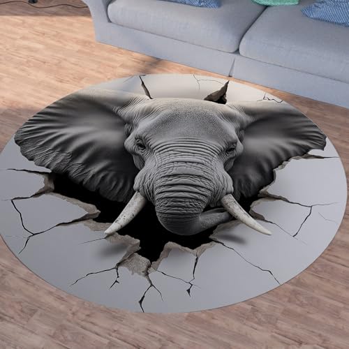 Sshjfeu Elefant Tierwelt Teppich Rund 200cm, Optische Täuschung Teppiche rutschfest Runder Kurzflor Waschbar, Visuelle 3D Rund Teppiche Weich, Runder Teppich for Wohnzimmer Schlafzimmer Sshjfeu Elefant Tierwelt Teppich Rund 200cm, Optische Täuschung Teppiche rutschfest Runder Kurzflor Waschbar, Visuelle 3D Rund Teppiche Weich, Runder Teppich for Wohnzimmer Schlafzimmer von Sshjfeu