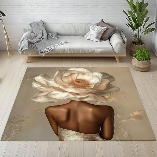 Sshjfeu Eleganter Weibliche Teppich Weich Wohnzimmer, Eleganter Blumen Teppiche Kurzflor 80 X 120 cm Waschbar rutschfest, Afrikanische Mädchen Teppich Schlafzimmer, Kinderzimmer, Esszimmer von Sshjfeu