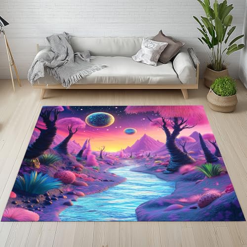 Sshjfeu Fantasie Universum Teppich Schlafzimmer 160x230 cm, Traumhafte Natur Romantisch Teppich Antirutsch Waschbar Kurzflor, Bäume Berg Teppiche Weich Wohnzimmer, Kinderzimmer, Kinderteppich von Sshjfeu