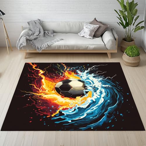 Sshjfeu Fußball Sport Teppich 100x150 cm, Wasser Feuer Teppich Waschbar rutschfest Kurzflor, Junge Kinder Kinderteppich, Teppiche für Schlafzimmer, Wohnzimmer, Kinderzimmer Sshjfeu Fußball Sport Teppich 100x150 cm, Wasser Feuer Teppich Waschbar rutschfest Kurzflor, Junge Kinder Kinderteppich, Teppiche für Schlafzimmer, Wohnzimmer, Kinderzimmer von Sshjfeu