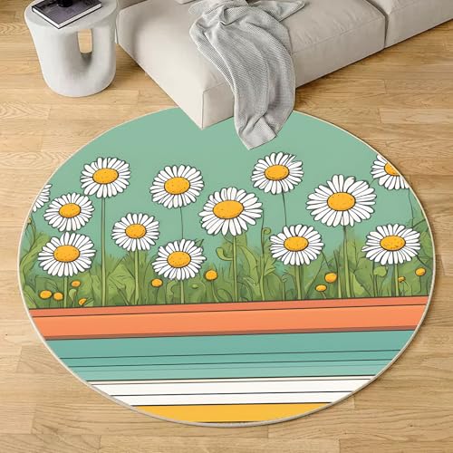 Sshjfeu Gänseblümchen Blumen Teppich Rund 120cm, Frühling Idyllische Teppiche rutschfest Runder Kurzflor Waschbar, Natur Rustikaler Rund Teppiche Weich, Runder Teppich for Wohnzimmer Schlafzimmer Sshjfeu Gänseblümchen Blumen Teppich Rund 120cm, Frühling Idyllische Teppiche rutschfest Runder Kurzflor Waschbar, Natur Rustikaler Rund Teppiche Weich, Runder Teppich for Wohnzimmer Schlafzimmer von Sshjfeu