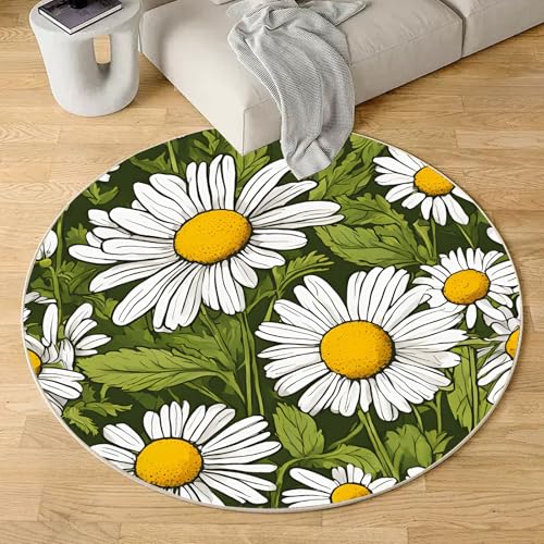 Sshjfeu Gänseblümchen Teppich Schlafzimmer, Blumen Grüne Blätter Teppich Rund 100cm, Pflanzen Natur Teppiche Waschbar In Waschmaschine, Kurzflor, rutschfest, Runder Teppiche Sshjfeu Gänseblümchen Teppich Schlafzimmer, Blumen Grüne Blätter Teppich Rund 100cm, Pflanzen Natur Teppiche Waschbar In Waschmaschine, Kurzflor, rutschfest, Runder Teppiche von Sshjfeu