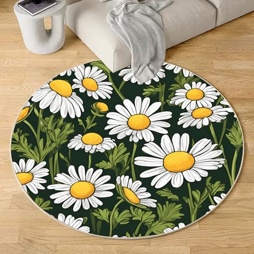 Sshjfeu Gänseblümchen Teppich Schlafzimmer, Frühling Blumen Teppich Rund 180cm, Pflanzen Natur Teppiche Waschbar In Waschmaschine, Kurzflor, rutschfest, Runder Teppiche Sshjfeu Gänseblümchen Teppich Schlafzimmer, Frühling Blumen Teppich Rund 180cm, Pflanzen Natur Teppiche Waschbar In Waschmaschine, Kurzflor, rutschfest, Runder Teppiche von Sshjfeu