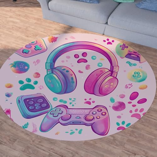 Sshjfeu Gamepad Videospiel Runder Teppiche, Waschbarer Teppich Rund 90cm, Musik Headset Teppich Klein, Kurzflor, rutschfest, Niedliche Pfotenabdruc Teppiche Schlafzimmer Wohnzimmer, Kinderzimmer Sshjfeu Gamepad Videospiel Runder Teppiche, Waschbarer Teppich Rund 90cm, Musik Headset Teppich Klein, Kurzflor, rutschfest, Niedliche Pfotenabdruc Teppiche Schlafzimmer Wohnzimmer, Kinderzimmer von Sshjfeu