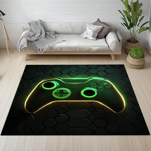 Sshjfeu Gaming Gamepad Fussmatte Innen Outdoor Teppich, Spiel Controller Teppiche Kurzflor Waschbar rutschfest 80x150, Neon Sechseck Fussmatte Aussen Schmutzfangmatte, Kleiner Teppich von Sshjfeu