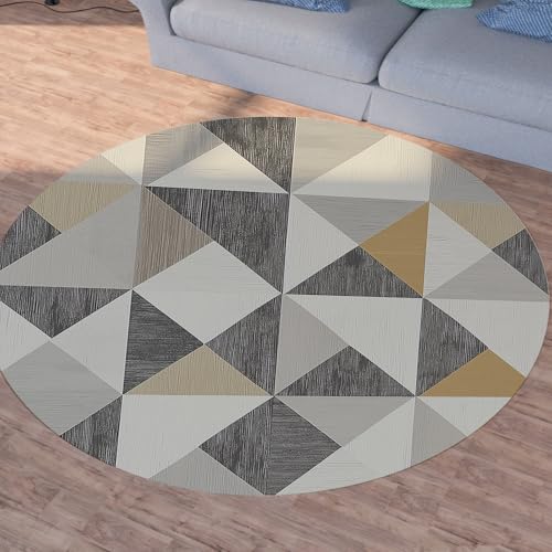 Sshjfeu Geometrie Dreieck Teppich Rund 120cm, Abstrakt Kunst Teppiche rutschfest Runder Kurzflor Waschbar, Modern Einfache Rund Teppiche Weich, Runder Teppich for Wohnzimmer Schlafzimmer von Sshjfeu