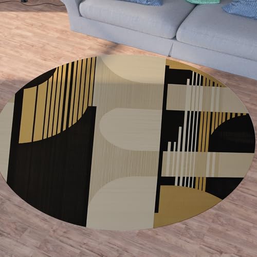 Sshjfeu Geometrie Modern Runder Teppiche, Waschbarer Teppich Rund 80cm, Einfache Linien Teppich Klein, Kurzflor, rutschfest, Einfache Minimalistisch Teppiche Schlafzimmer Wohnzimmer, Kinderzimmer von Sshjfeu