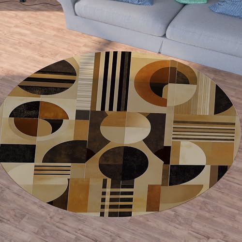 Sshjfeu Geometrie Retro Runder Teppiche, Waschbarer Teppich Rund 80cm, Kreis Linien Teppich Klein, Kurzflor, rutschfest, Modern Abstrakt Teppiche Schlafzimmer Wohnzimmer, Kinderzimmer von Sshjfeu