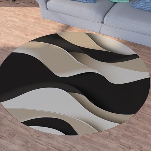 Sshjfeu Geometrie Wellig Teppich Schlafzimmer, Modern Minimalistisch Teppich Rund 180cm, Abstrakt Kunst Teppiche Waschbar In Waschmaschine, Kurzflor, rutschfest, Runder Teppiche von Sshjfeu