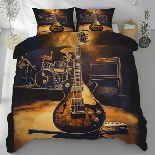 Sshjfeu Gitarre Musiknoten Bettwäsche-Sets 155x200, Jahrgang Musik Thema Wendebettwäsche 3 Teilig Microfaser bügelfrei, Rock Schlagzeug Bettbezug und Kissenbezug 80x80cm mit Reißverschluss Sshjfeu Gitarre Musiknoten Bettwäsche-Sets 155x200, Jahrgang Musik Thema Wendebettwäsche 3 Teilig Microfaser bügelfrei, Rock Schlagzeug Bettbezug und Kissenbezug 80x80cm mit Reißverschluss von Sshjfeu