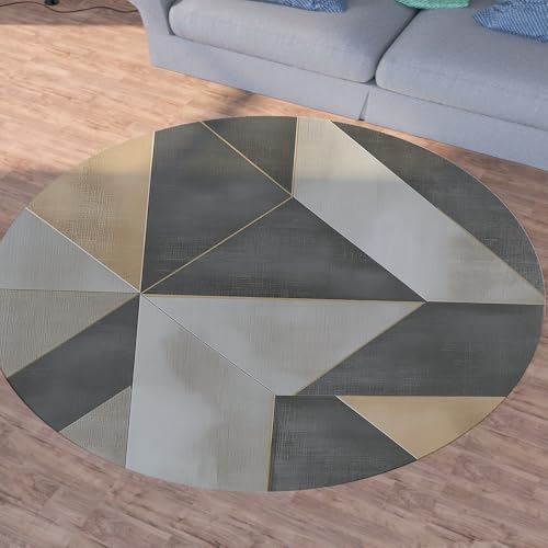 Sshjfeu Graues Geometrie Teppich Schlafzimmer, Modern Einfache Teppich Rund 180cm, Abstrakt Kunst Teppiche Waschbar In Waschmaschine, Kurzflor, rutschfest, Runder Teppiche von Sshjfeu