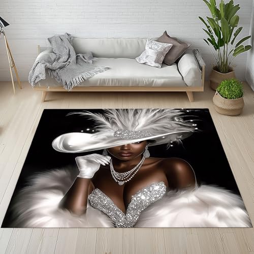 Sshjfeu Groovy Weibliche Teppich Weich Wohnzimmer, Afrikanische Mädchen Teppiche Kurzflor 80 X 150 cm Waschbar rutschfest, Romantisch Eleganter Teppich Schlafzimmer, Kinderzimmer, Esszimmer von Sshjfeu