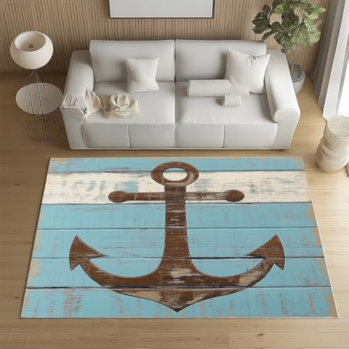 Sshjfeu Großer Teppiche, Anker Jahrgang Teppich Wohnzimmer 200x300, Nautische Meer Teppich Waschbar rutschfest Kurzflor Weich, Maritime Rural Teppiche für Schlafzimmer, Kinderzimmer Sshjfeu Großer Teppiche, Anker Jahrgang Teppich Wohnzimmer 200x300, Nautische Meer Teppich Waschbar rutschfest Kurzflor Weich, Maritime Rural Teppiche für Schlafzimmer, Kinderzimmer von Sshjfeu