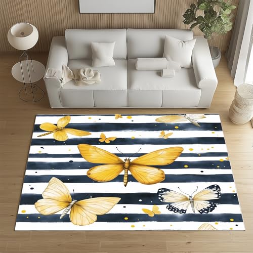 Sshjfeu Großer Teppiche, Gold Rose Teppich Wohnzimmer 200x300, Einfache Streifen Teppich Waschbar rutschfest Kurzflor Weich, Landhausstil Teppiche für Schlafzimmer, Kinderzimmer von Sshjfeu